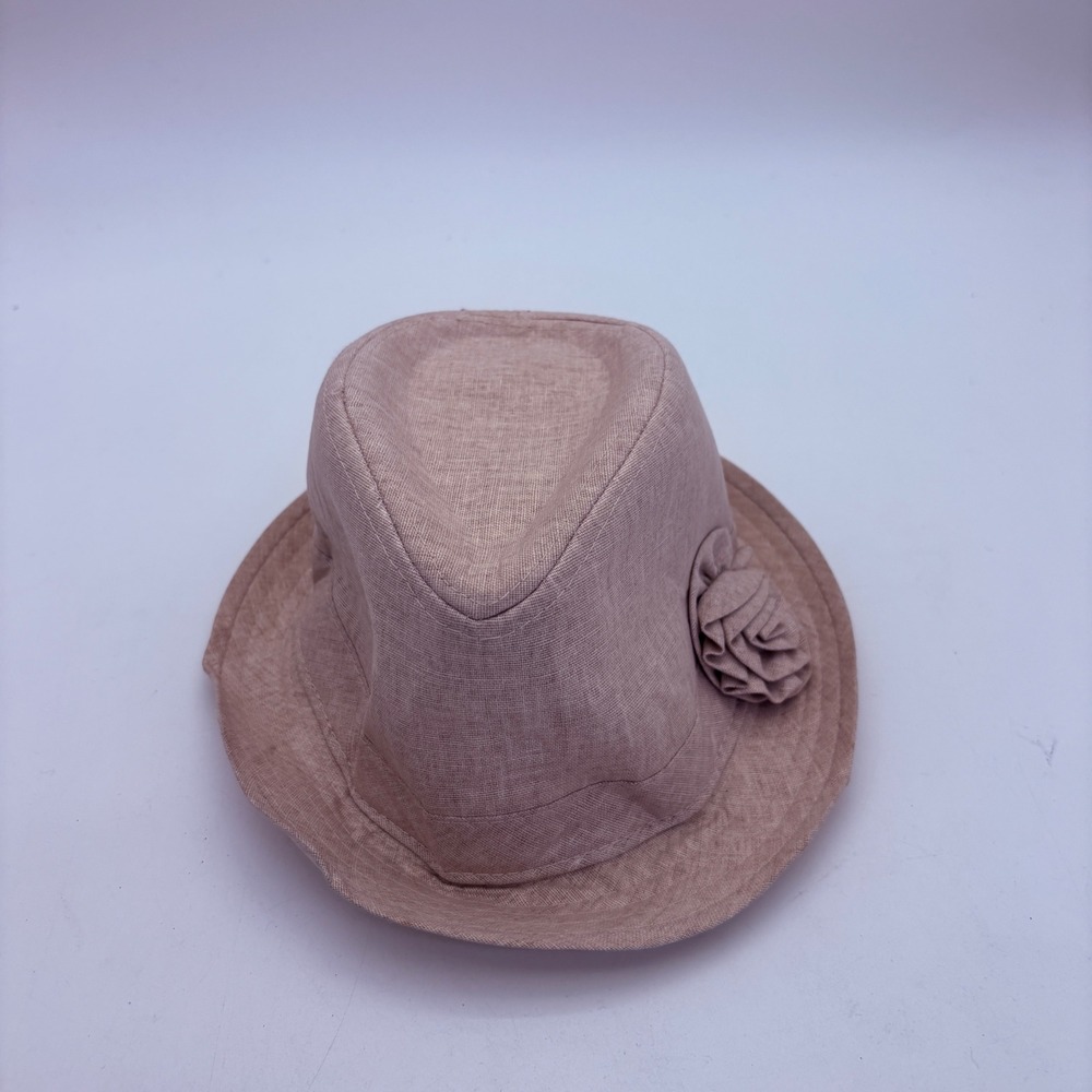 Madd Hatter Women's Beige Linen Blend Fedora Hat One Size‎ Floral Accent NWT
